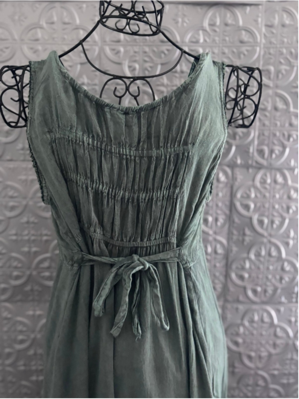 90s vintage Maxi Bohemian Smocked Dress Corset Peasant Embroidered Cottagecore - Picture 9 of 11